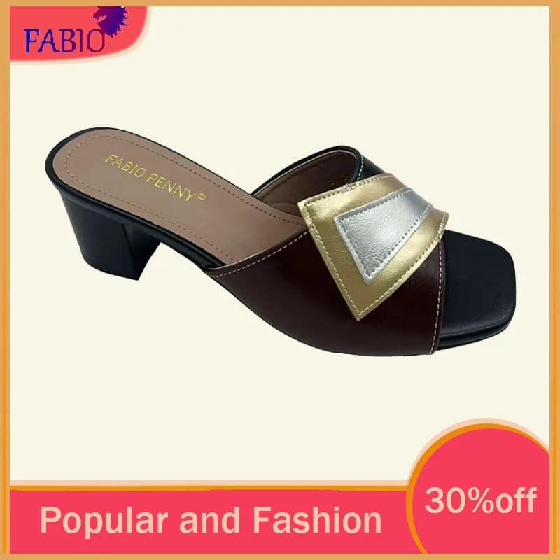 Italy 2026 Women's Mid-Heel Sandals Multi-Color Stitching Fashion Casual Slip-On Party Commuter Slippers