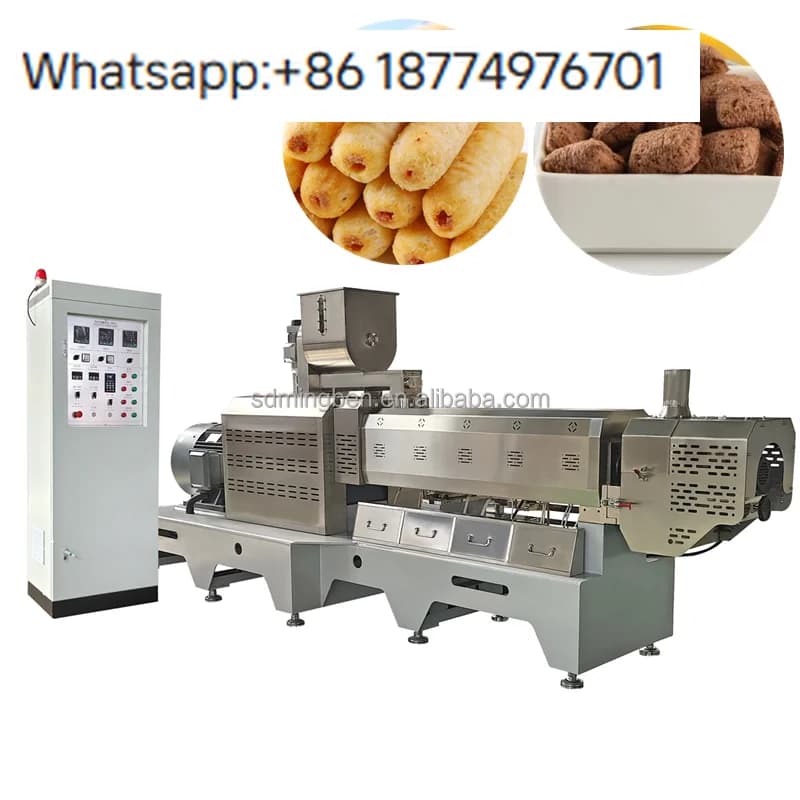 Linea di produzione per snack soffiati e ripieni, con forno commerciale per la cottura, macchina per la produzione di snack a forma di cuscino (corn pop puff) e motoriduttore