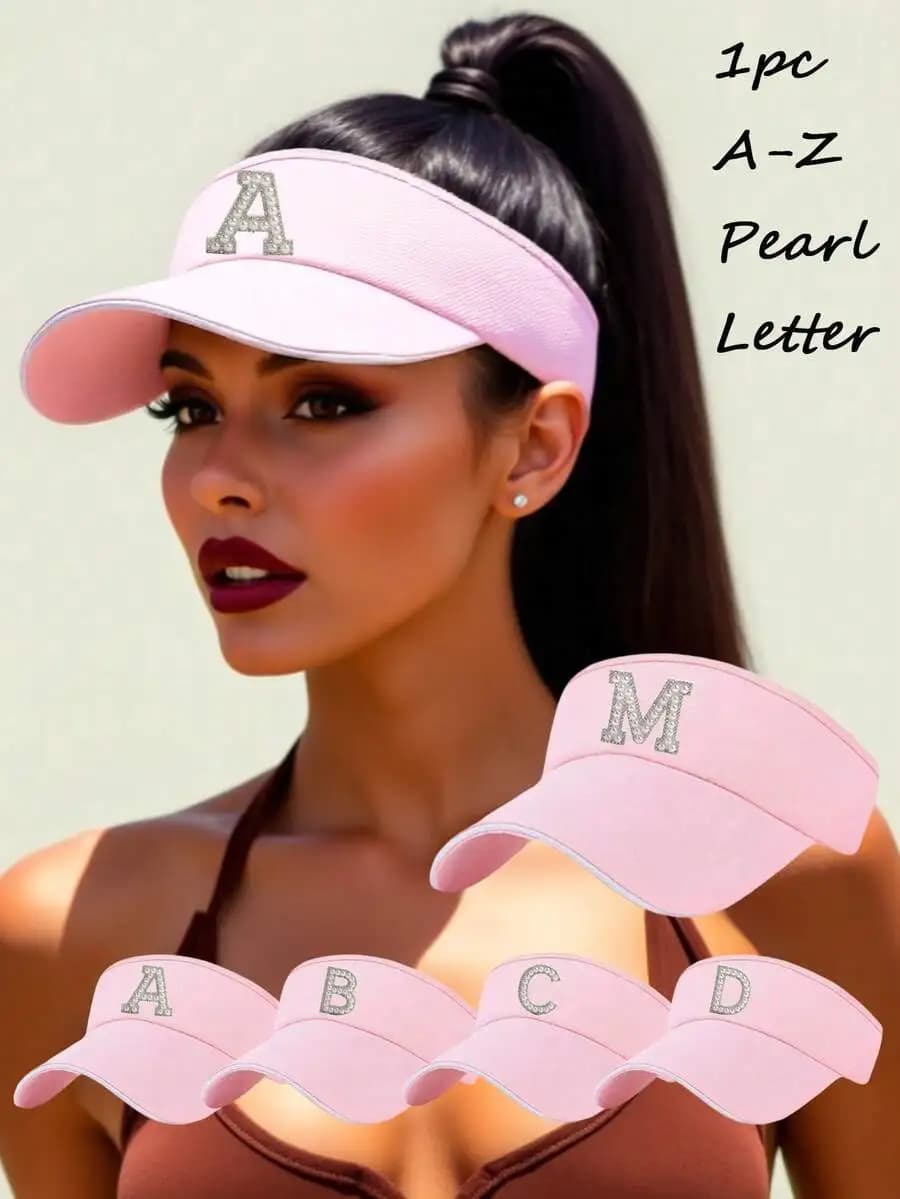 Personalized A-Z Letter Breathable Sun Visor Cap Adjustable Unisex Lightweight Open Top UV Protection Hat
