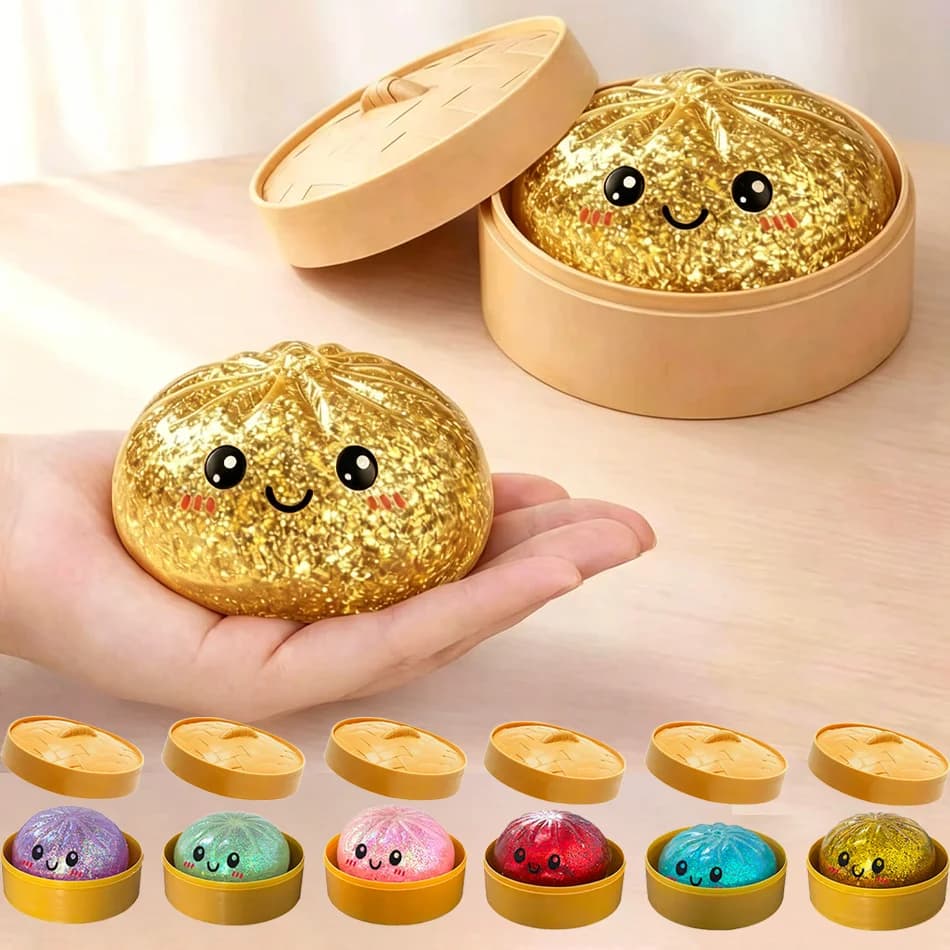 Pallina Antistress Kawaii a Forma di Raviolo con Faccina Sorridente, Base a Vapore Unica, Regalo di Compleanno per Ragazze e Ragazzi