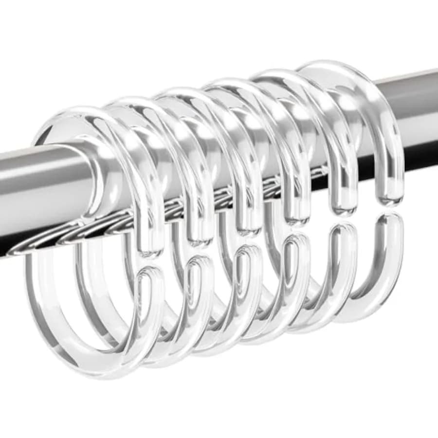 24 PCS Shower Curtain Rings, Plastic Shower Curtain Hooks, C-Shaped Rings Hook Hanger Bathroom Shower Window Rod