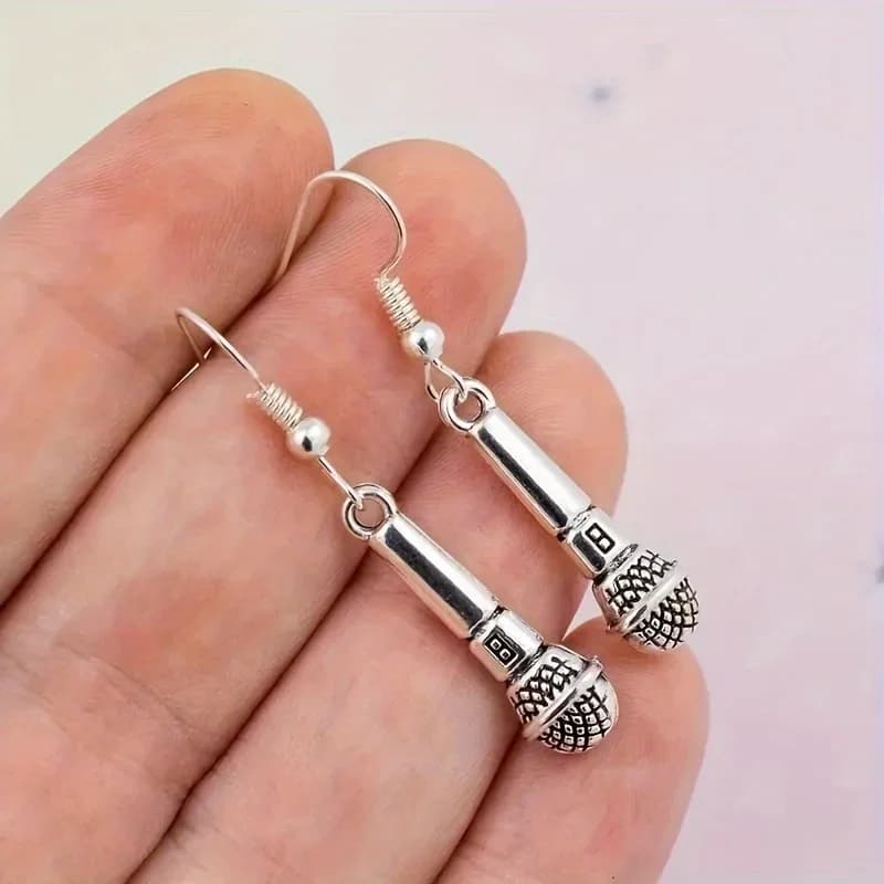 Orecchini creativi a forma di microfoni vintage, in stile hip hop, realizzati in lega di zinco, perfetti per i festival musicali