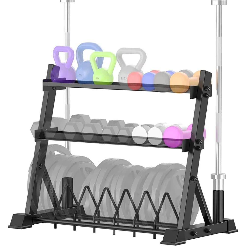 Dumbbell Rack 3-Tier Weight Plate Rack Storage Stand for Dumbbell/Kettlebell/Weight Plate and Curl Bar, Customized