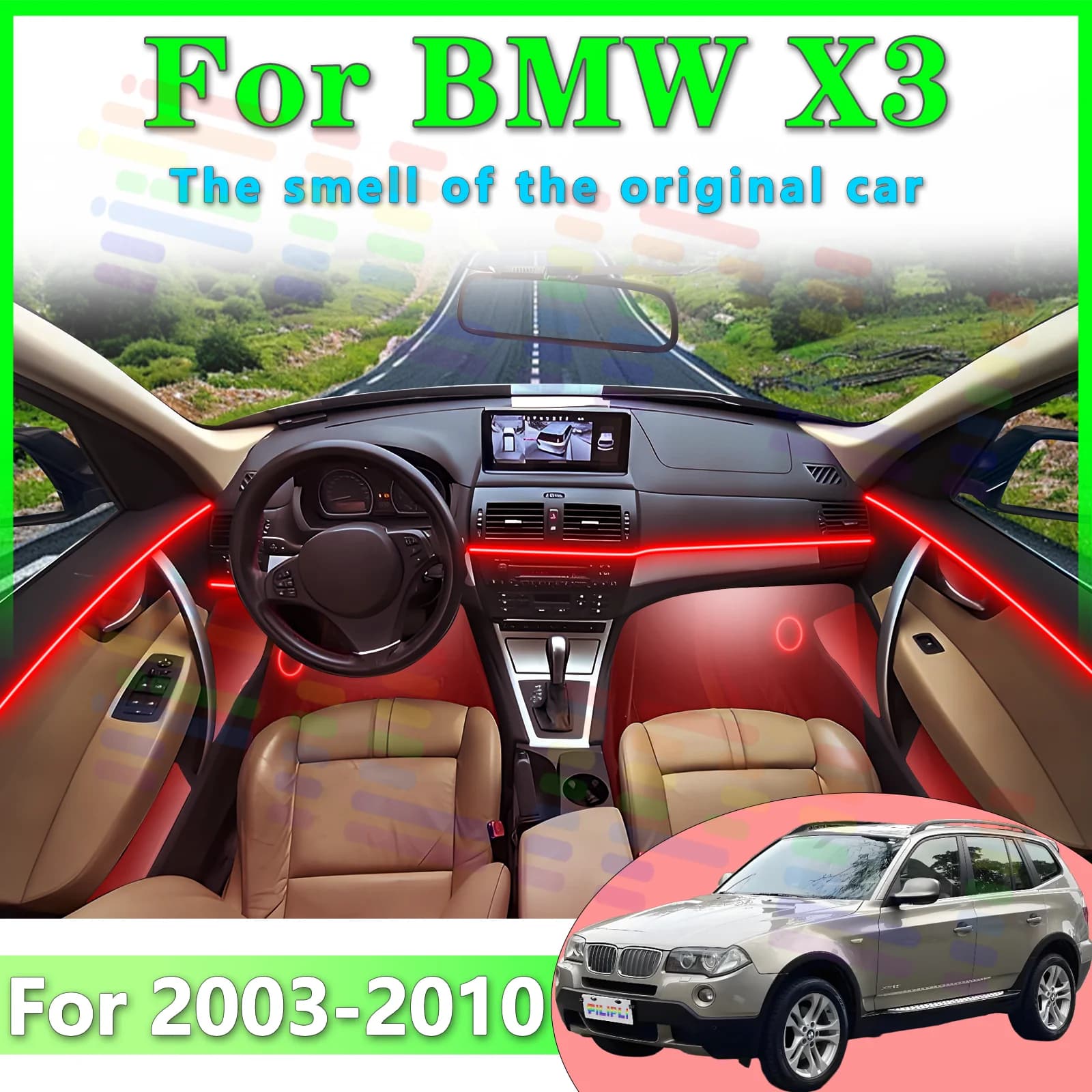 Per BMW X3 E83 Premium Nascosto PMMA Interni Auto Lampada Ambiente RGB Sincronizzazione Suono APP Mobile Colore Iridescente LED