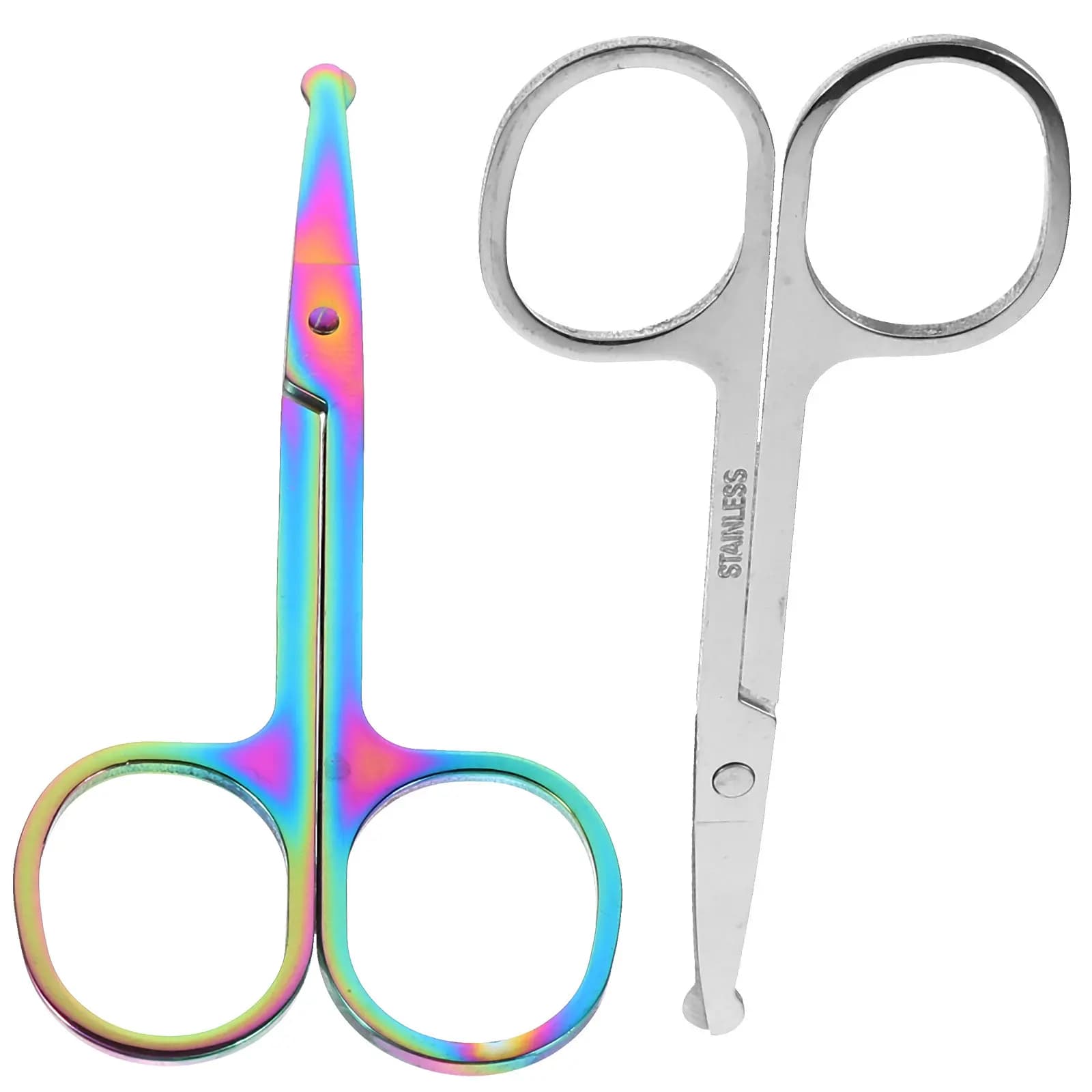 Set di 2 Forbici per Peli del Naso con Punta Arrotondata in Acciaio Inossidabile, Kit Multiuso per la Cura di Naso, Barba, Sopracciglia e Peli Facciali