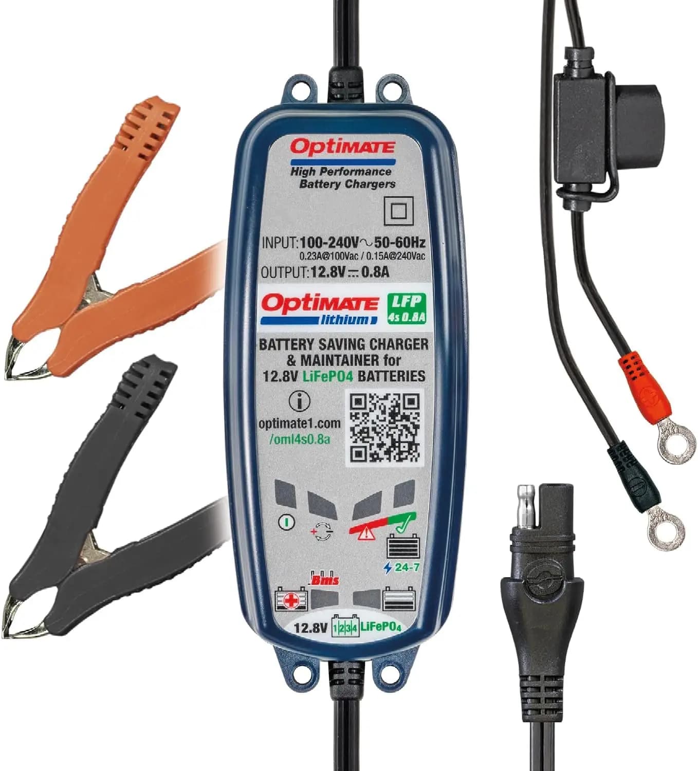 Battery charger and maintainer for lithium batteries 4s 0.8 A, 12,8 V with 8-phase protection for longer life