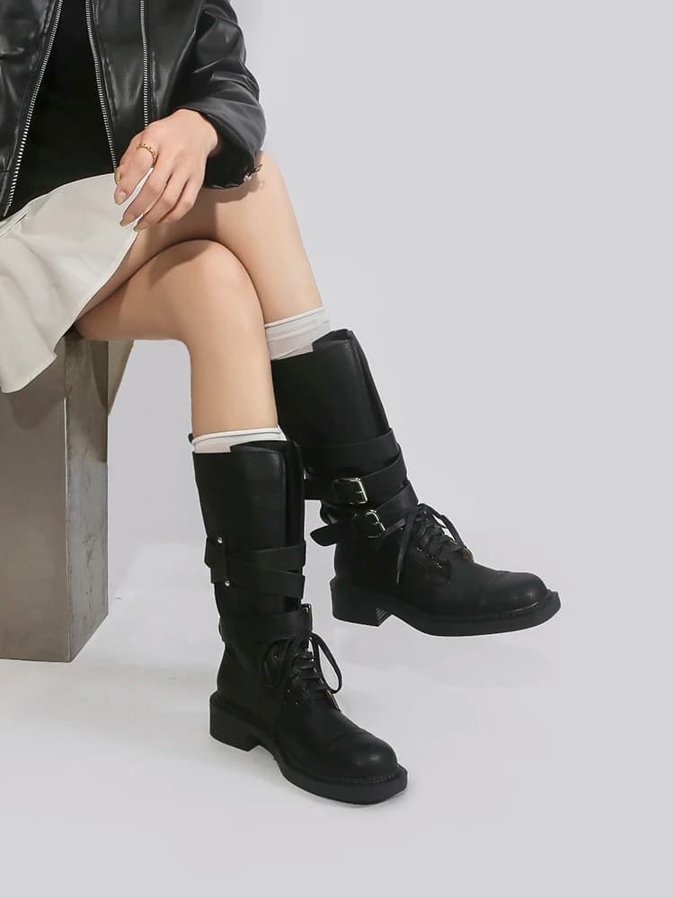 Lin Xiangwan American Style Hot Girl Black Short Boots Women's Western Thick Bottom Motorcycle Boots Large Tube Saddlebags Boots