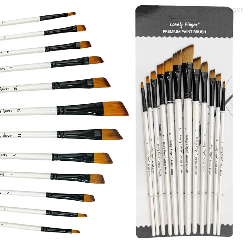 12pcs White Angled Paintbrush Set ，Angular Paint Brushes Nylon Hair Angled Watercolor Pait Brush Set for Acrylics Watercolors Go