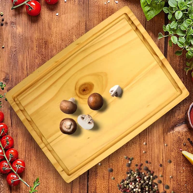Jaswehome Rectangular cutting board in pine wood Double-sided wooden cutter Cheese cutter with juice groove Cooking table
