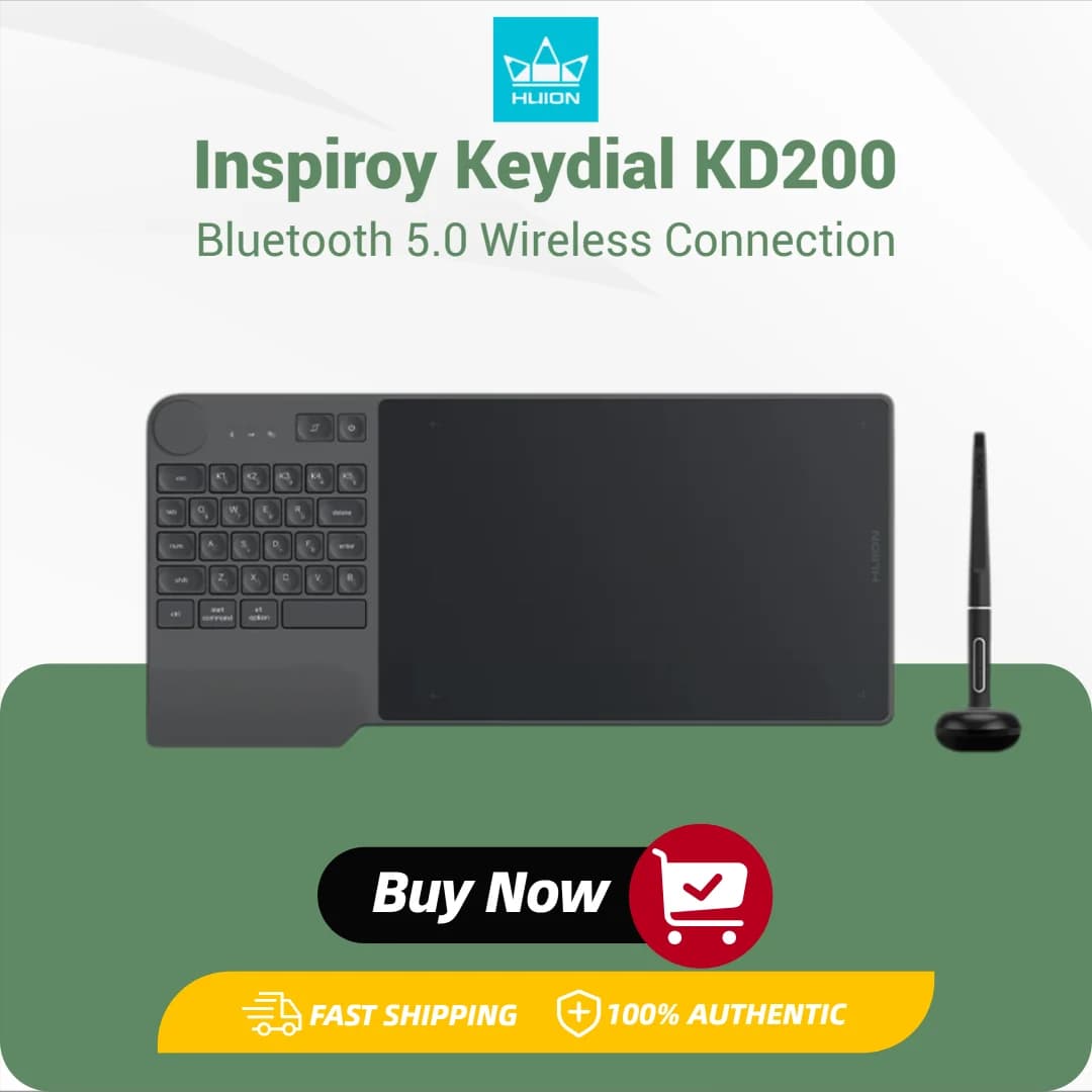 Huion KD200 Inspiroy Keydial Wireless Graphics Tablet Drawing Tablet Bluetooth 5.0 Connection 23 Press Key Keyboard 8192 livelli, Tavoletta con penna stilo senza batteria da 8,9*5,6 pollici