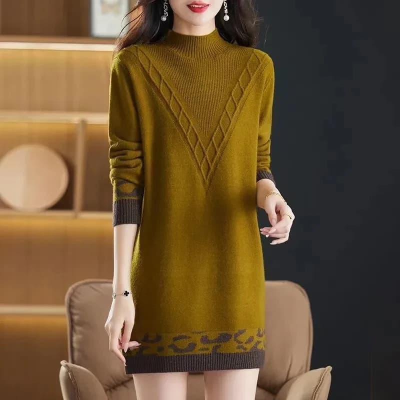 Maglione Pullover da donna mezzo collo alto caldo manica lunga maglione lavorato a maglia oversize medio-lungo maglione femminile top abbigliamento per la madre