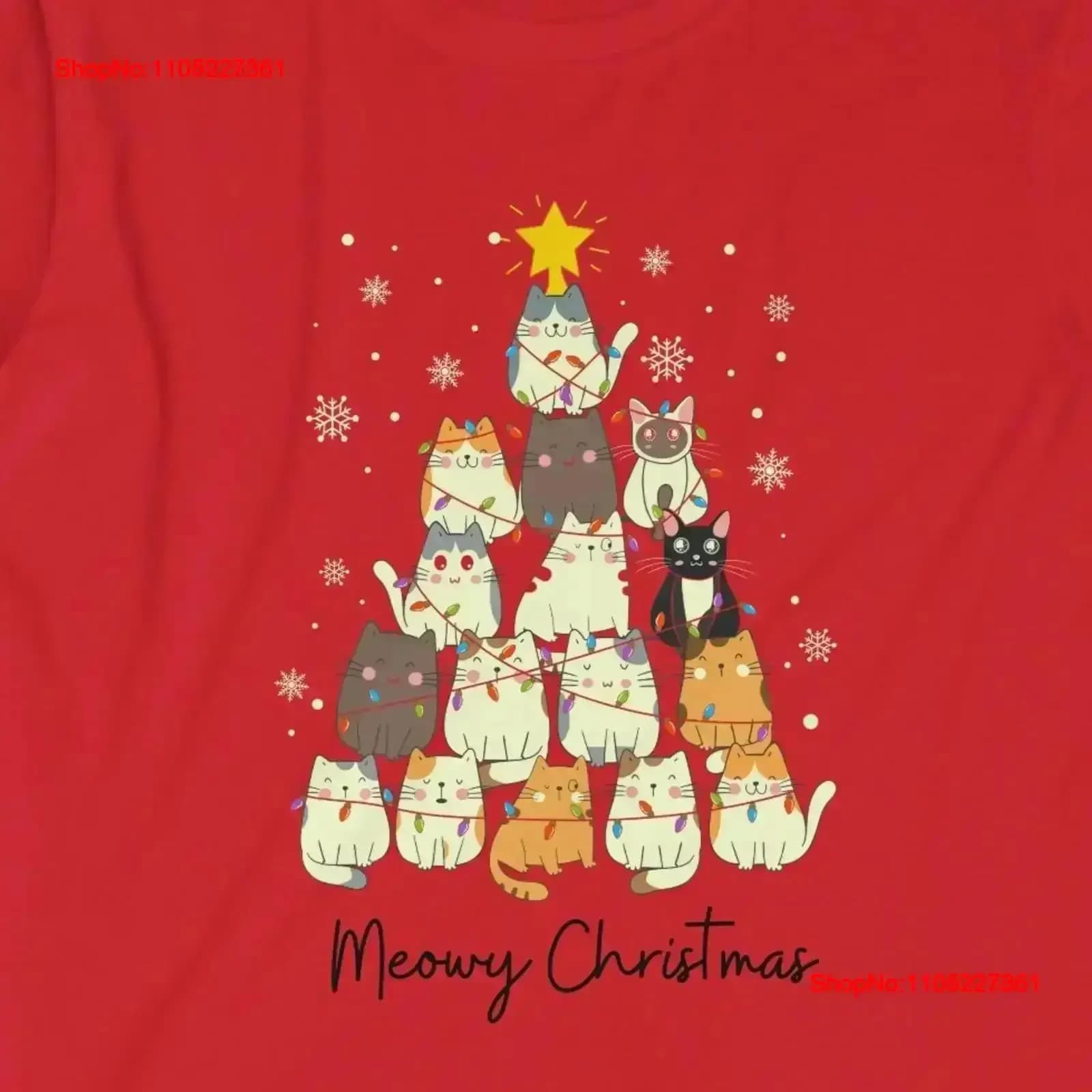 Meowy Maglietta natalizia Gatto a tema Gatti Albero divertente vintage lavato Casual homme moda Versatile Leggermente vintage lavato