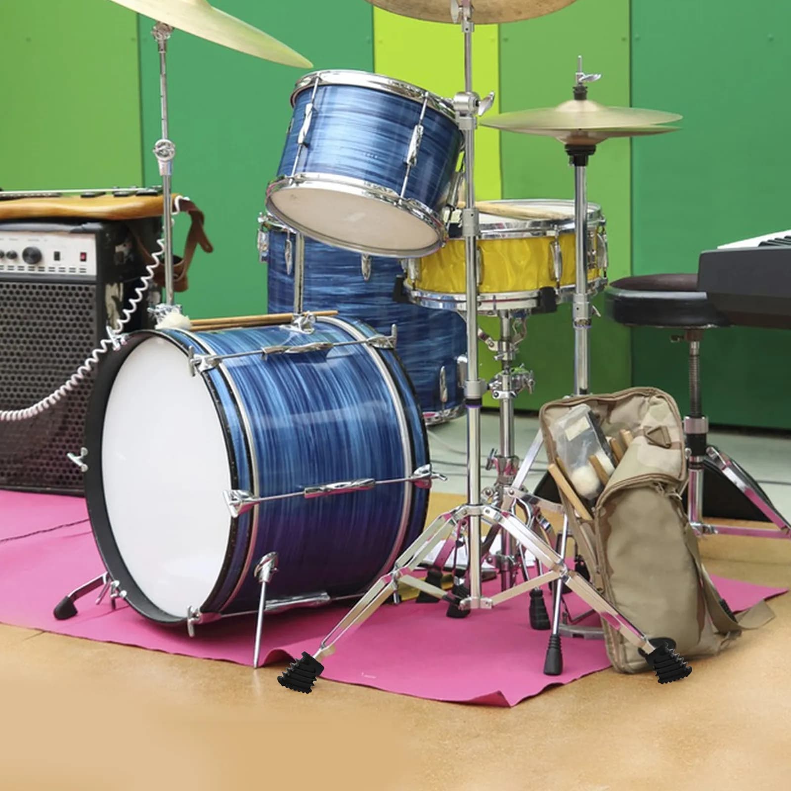 Set di 9 Cuscinetti Antiscivolo Neri per Gambe di Batteria, Protezioni in Gomma per Fusti, Grancasse e Bass Drum, per Pratica e Spettacoli dal Vivo