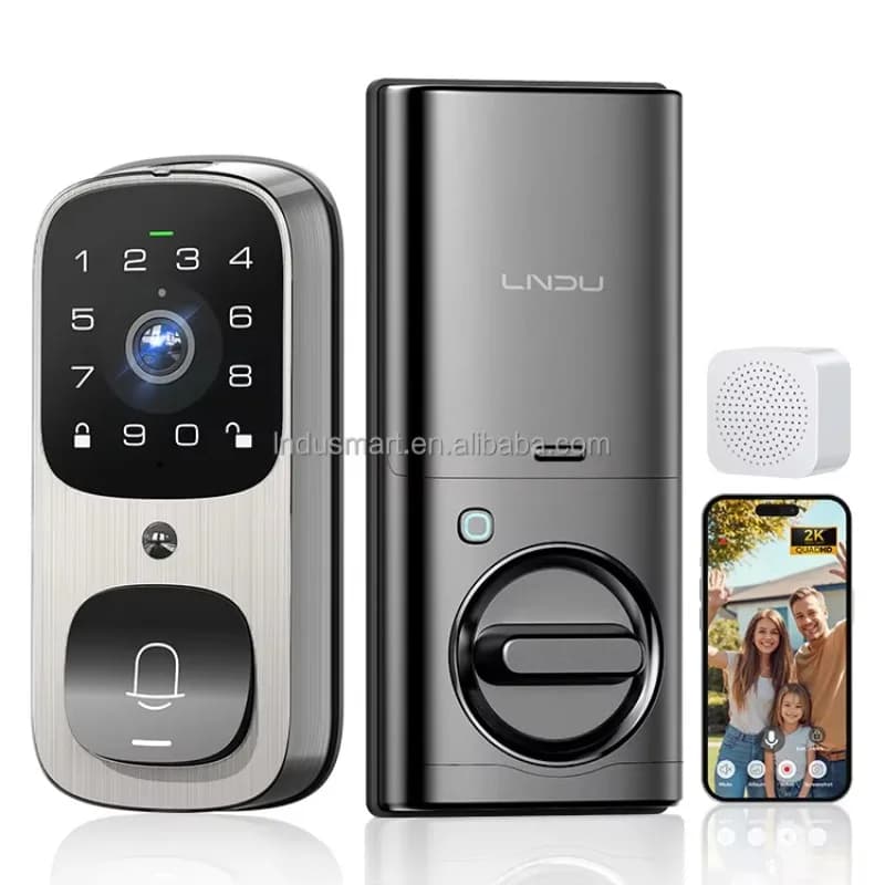LNDU AL502 Moderno Impermeabile Smart Cancello Catenaccio Serratura Porta Porta in legno Tuya Wifi Videocamera per impronte digitali Campanello Uso esterno