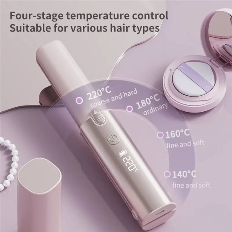 Efficient-Digital Temp Display Rechargeable Wireless Mini Hair Straightener Portable Coating Curler