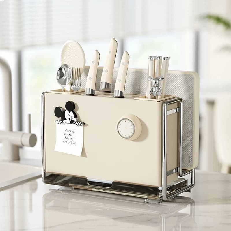 Portacoltelli Magnetico Multifunzionale in Acciaio Inox, Tagliere e Portacoltelli Tutto in Uno, Stile Cream Ins