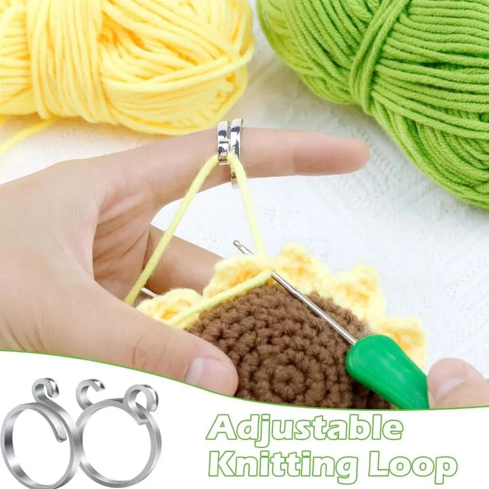 Adjustable Crochet Ring Sillver Color Crocheting Knitting Accessories Braided Knitting Ring Knitting Thimbles for Crochet