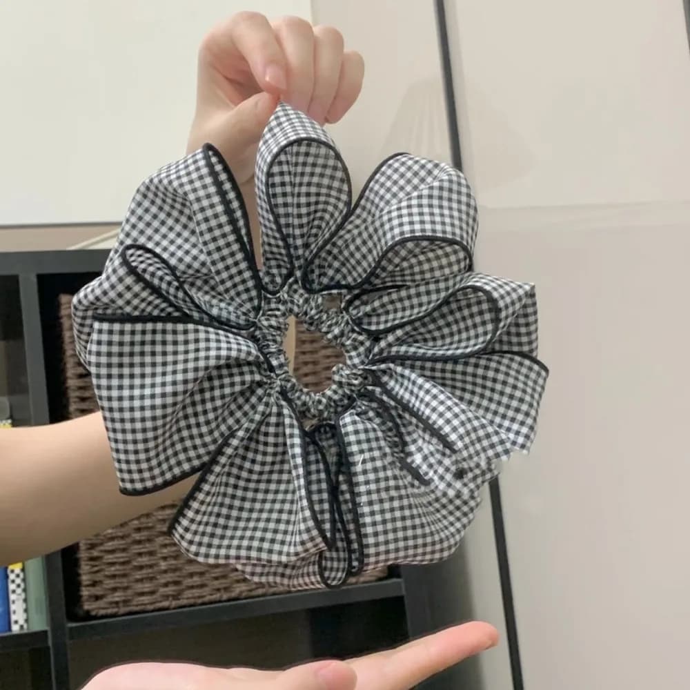 Exquisite Elastic Flower Hair Scrunchies Sweet Korean Style Blue Plaid Hair Ring Hair Rope Cloth Lattice Hair Tie Women