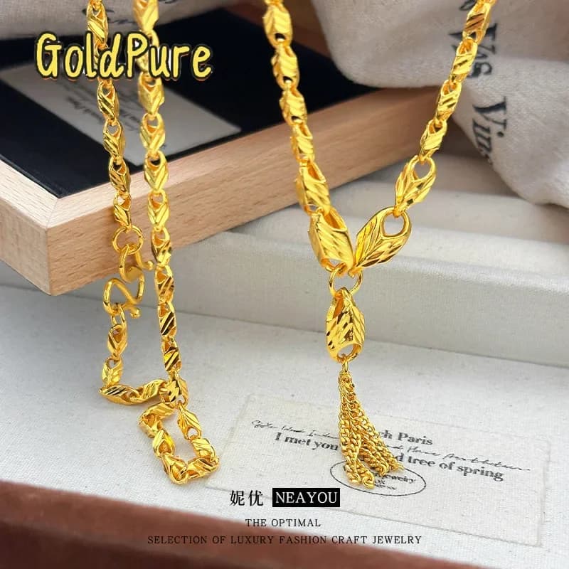 Goldpure women's necklace with melon-shaped tassels, real gold 24K 9999, niche, discreet luxury, high-end