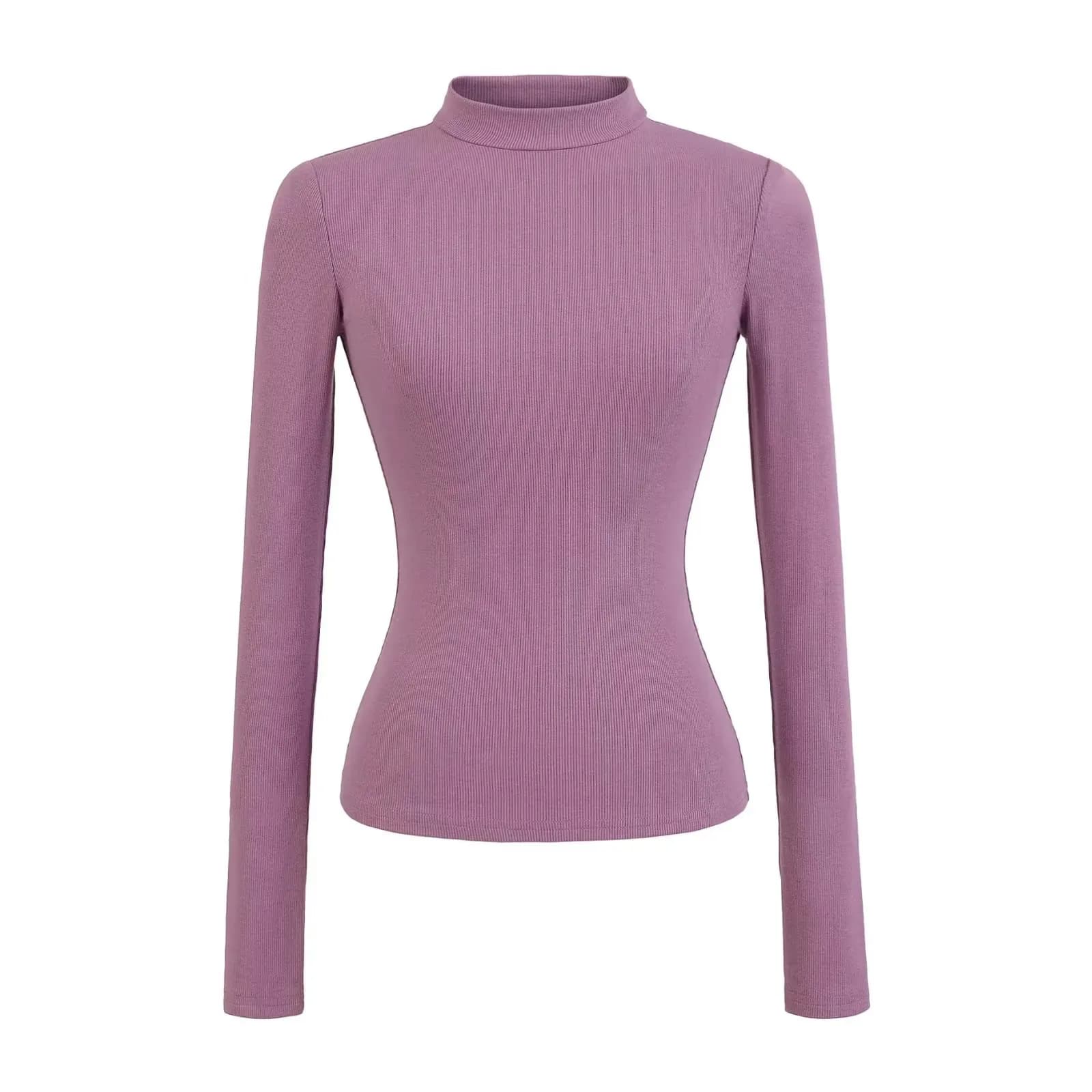 Half High Collar Style Long Sleeve Right Shoulder Slimming T-shirt Women Autumn Winter Pinch Waist Sexy Short Thread Slim SHEK
