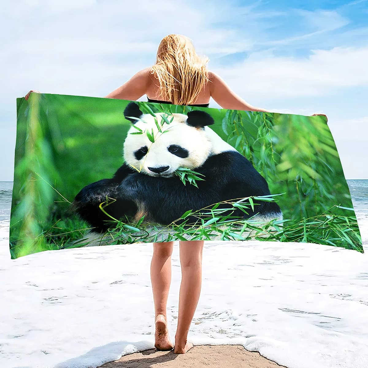 Telo mare in microfibra, asciugamani da bagno leggeri ad asciugatura rapida con stampa Panda asciugamani da spiaggia senza sabbia coperta da viaggio leggera asciugamano da bagno morbido