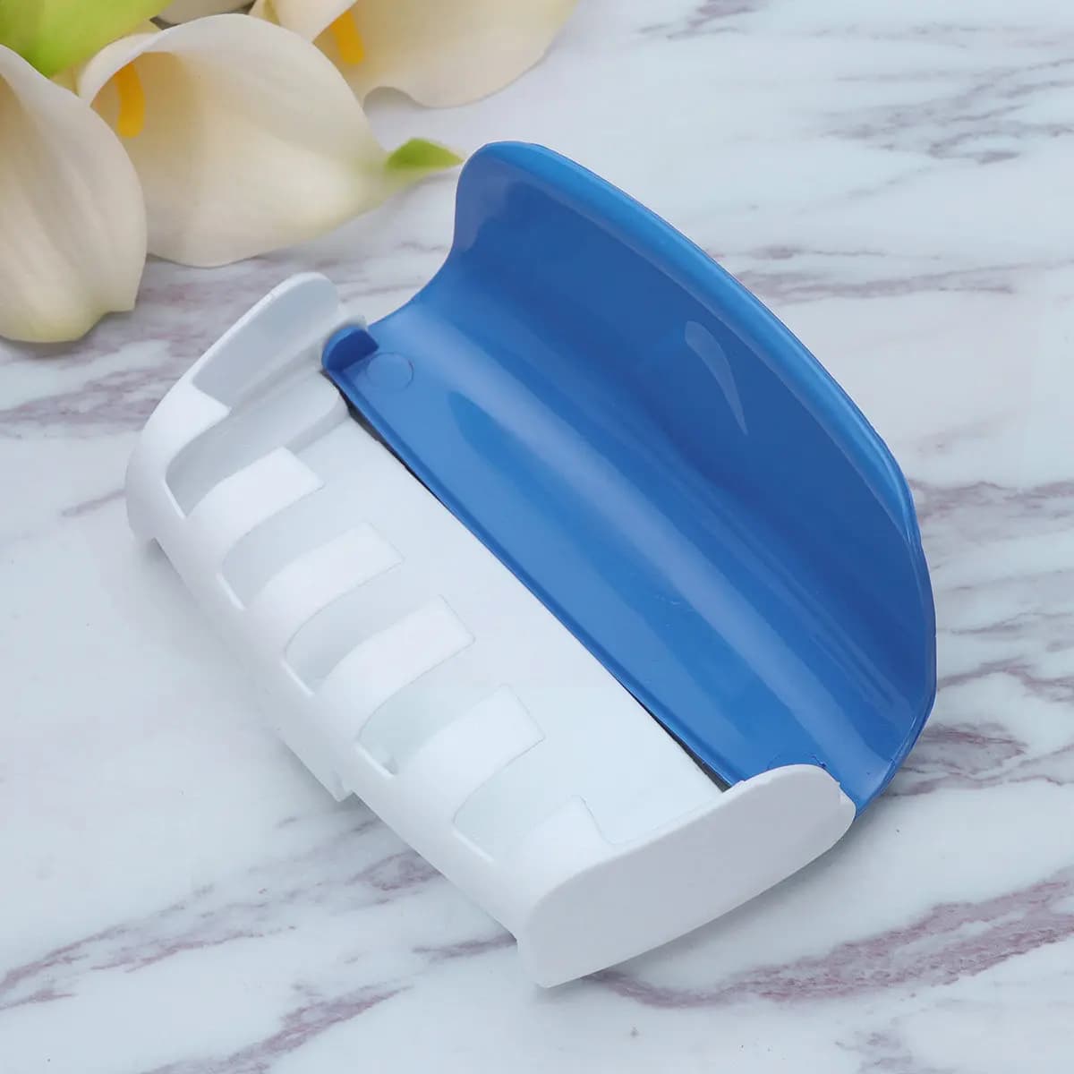 Set Dispenser Dentifricio Neutro Blu Automatico con Spremitore e Porta Spazzolini per Bagno: Erogazione Rapida e Ordinata