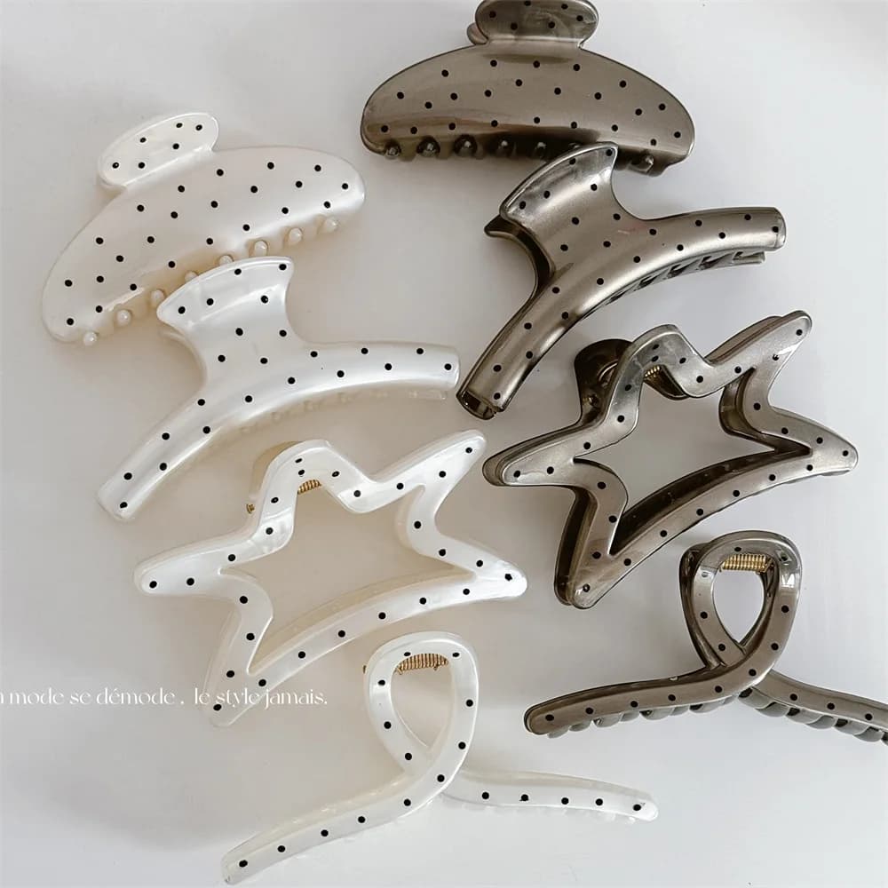 Francia Style Women Senior Large Black Wave Dot Design Hair Claw Barrettes Girl Fashion Hair Clip accessori per capelli dolci copricapo