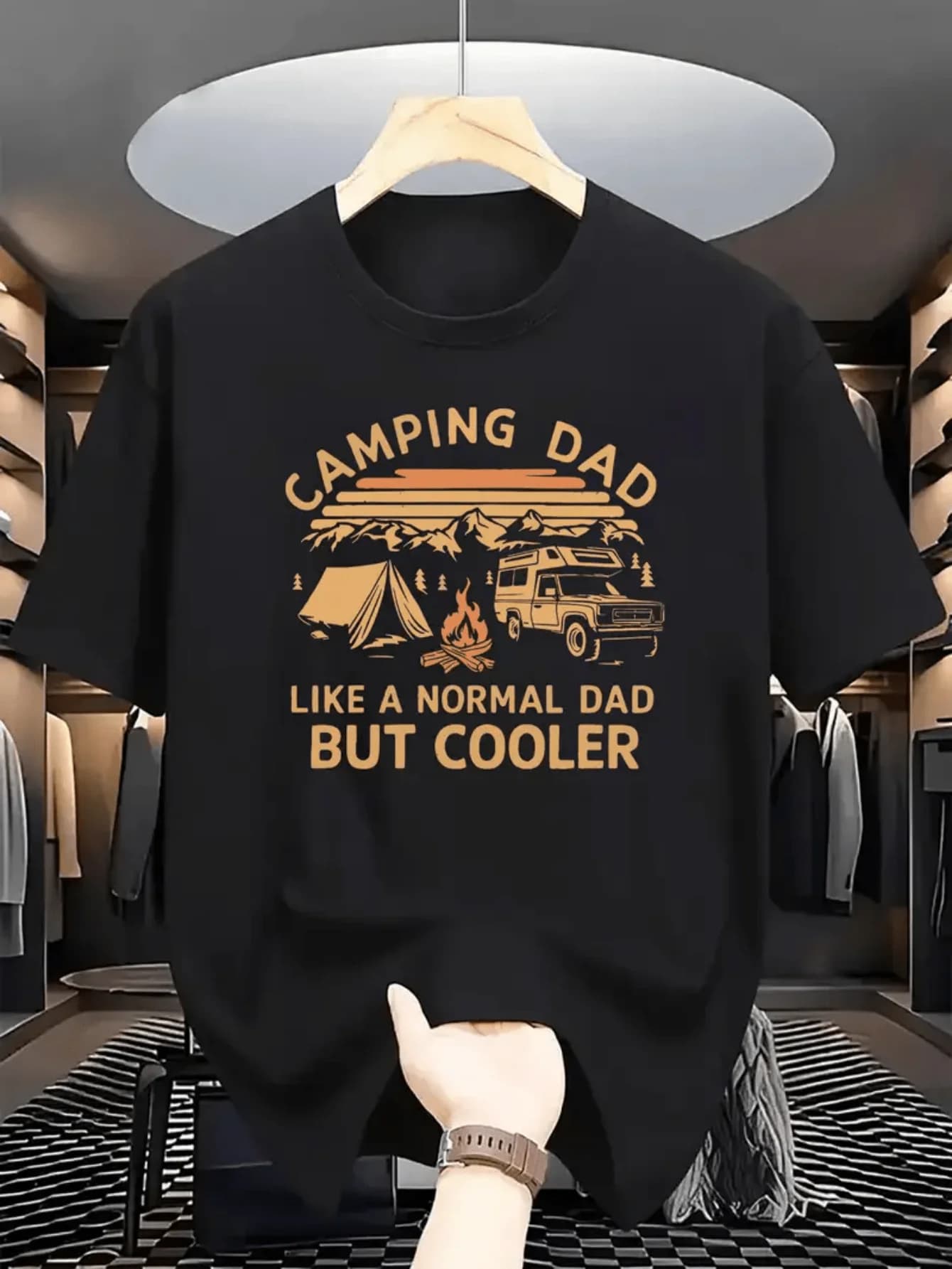 Camping Retro Tee T Shirt Men Vintage Sunset RV Tent Campfire Mountain Print Short Sleeve Cotton Casual Tops