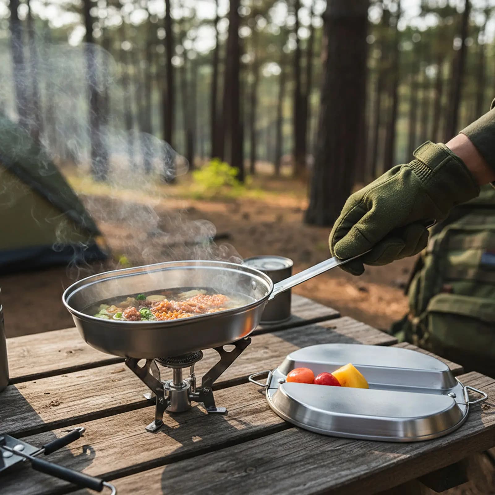 Contenitore per il pranzo da campeggio, contenitore per alimenti con scomparti in acciaio inossidabile 304, con coperchio sigillato, lucidato, facile da pulire, per l'escursionismo