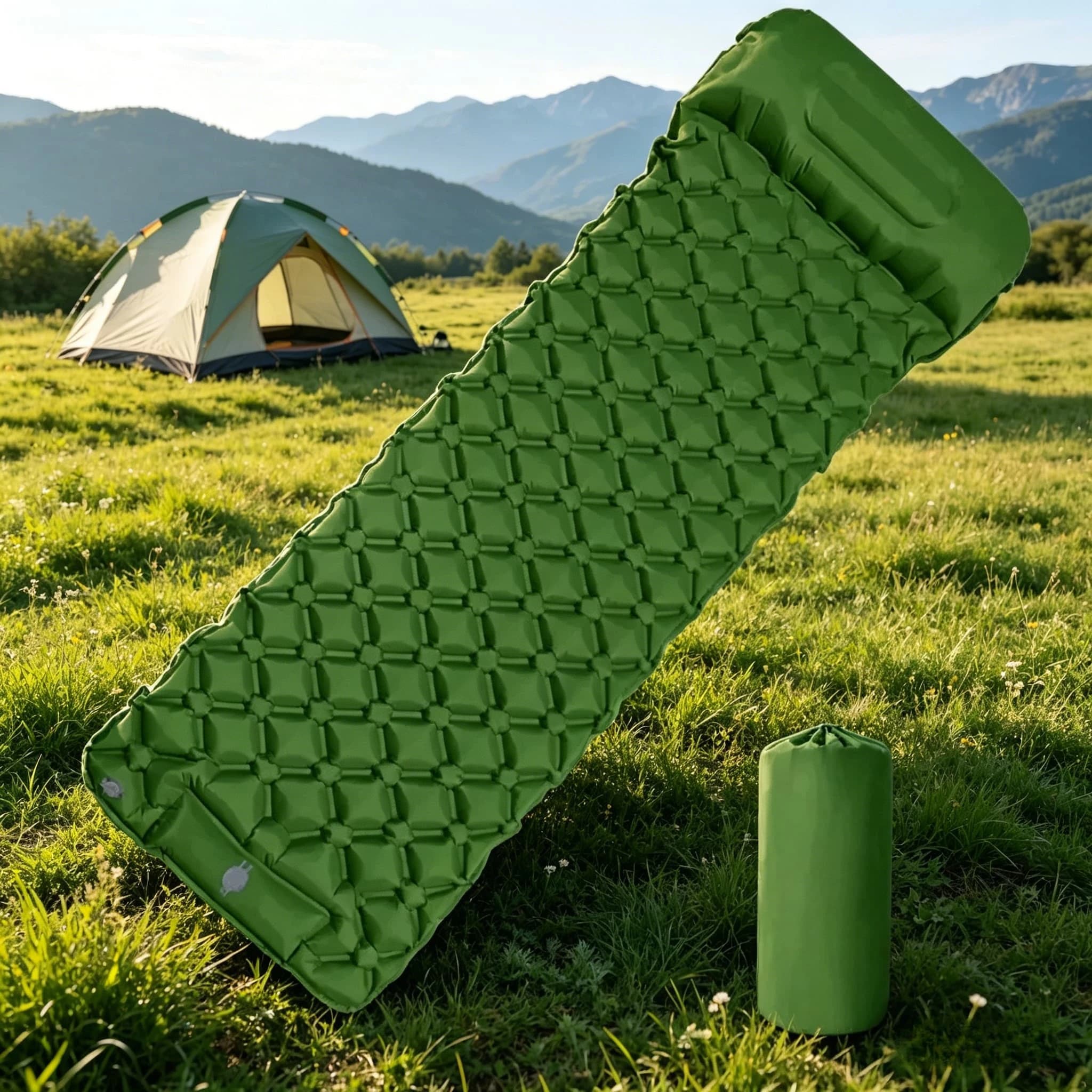 Materasso gonfiabile da campeggio con pompa integrata, materassino ultraleggero con cuscino, tappetino ad aria per escursioni e viaggi