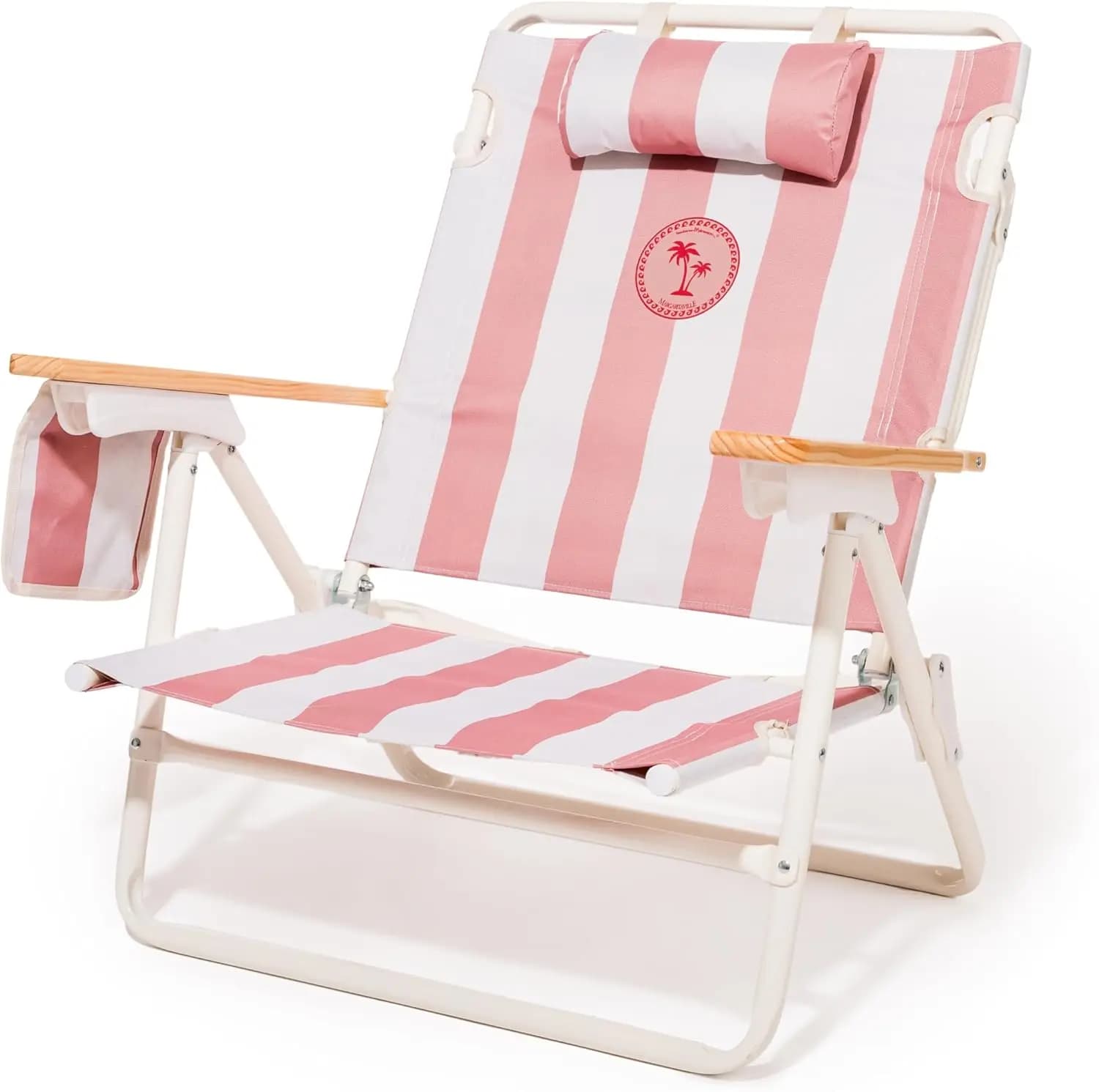 Sedia da Spiaggia a Forma di Zaino Reclinabile Leggera Portatile con Tasca Termica Isolata Motivo Fragola Daiquiri