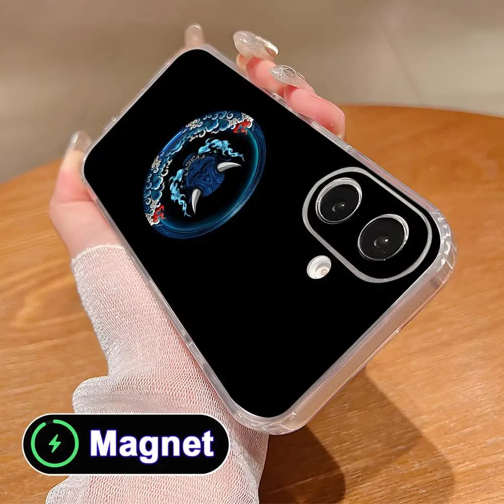 Cover per iPhone Hannya Giapponese per iPhone 17 16 15 14 13 12 11 Air Pro Max Plus Mini, in TPU Morbido Trasparente con Magnete