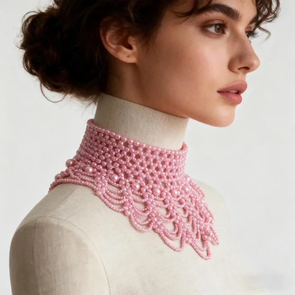 Necklace with fake collar pearl imitation necklace with bib with imitation pearls design cable accessory for dress with removable collar multilayer