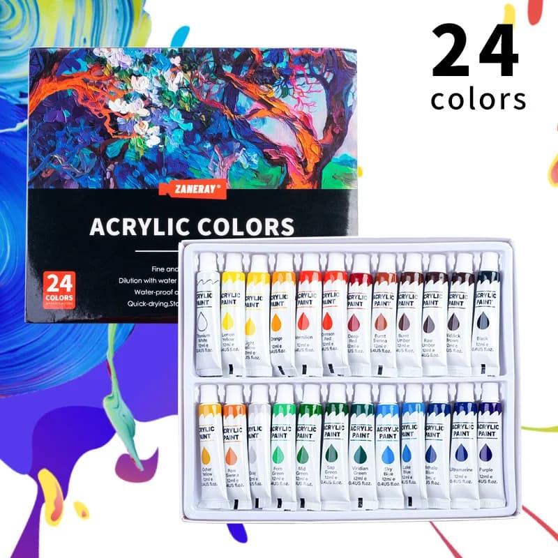 12/24 Colors Professional Acrylic Paint Set,High Pigment Art Supplies for Canvas, Wood for Artists, Students & DIY Crafts