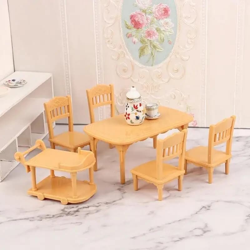 Carrello per cibo in miniatura 1:12 per casa delle bambole, modello tavolo e sedia in plastica, mobili per casa, accessori decorativi per casa delle bambole
