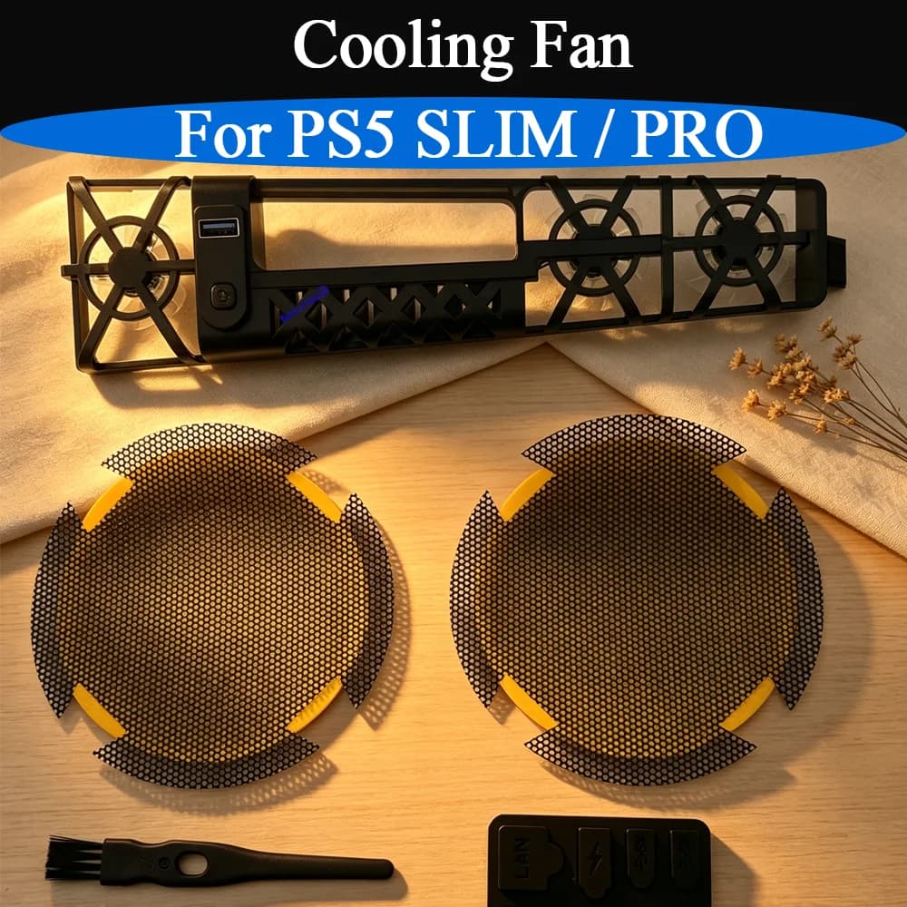 Kit ventola di raffreddamento per console PS5 Slim/Pro con sistema di raffreddamento a riduzione del rumore con luce RGB e porta USB 3.0 per accessori da gioco