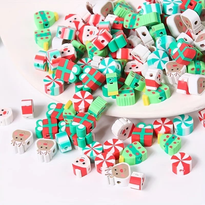 100/200pcs for Earrings Necklace Bracelet Jewelry Mak Christmas Polymer Clay Beads Christmas Tree Santa Claus Spacer Loose Beads