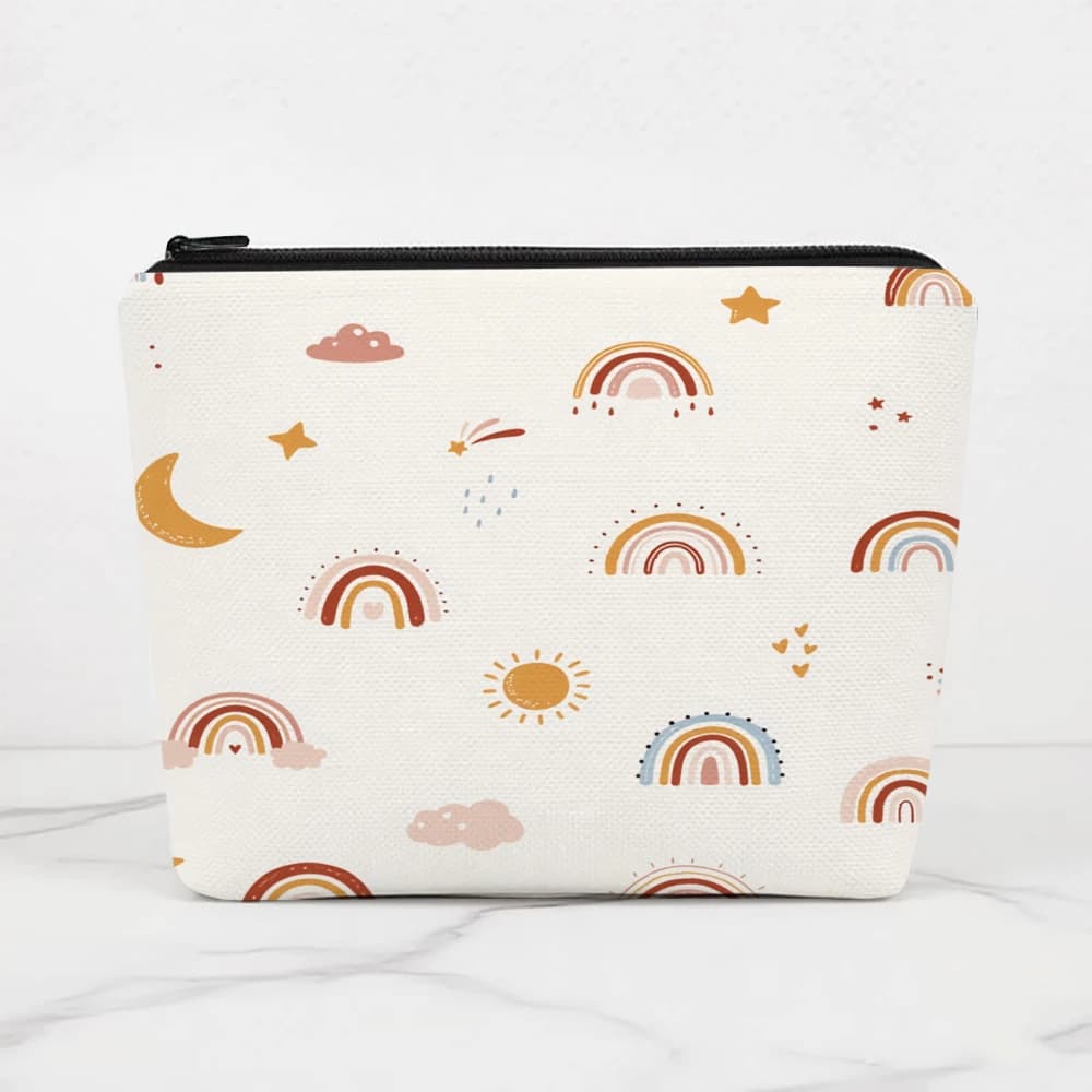 Borse per il trucco Rainbow Cloud Sun Moon Star per ragazze, pochette per cosmetici, borsa da toilette, astuccio per matite, custodia da viaggio