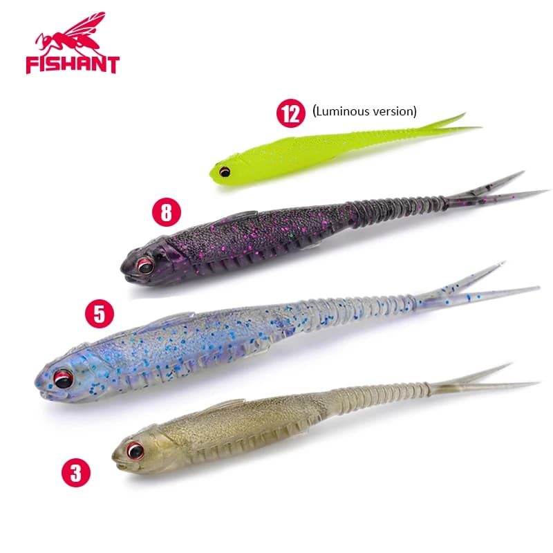 FISHANT Forcella Coda Esca Morbida 2.5 "3.1" Silicone Realistico Nottilucenti Galleggiante per Bass Pike Jigging Esche da Pesca