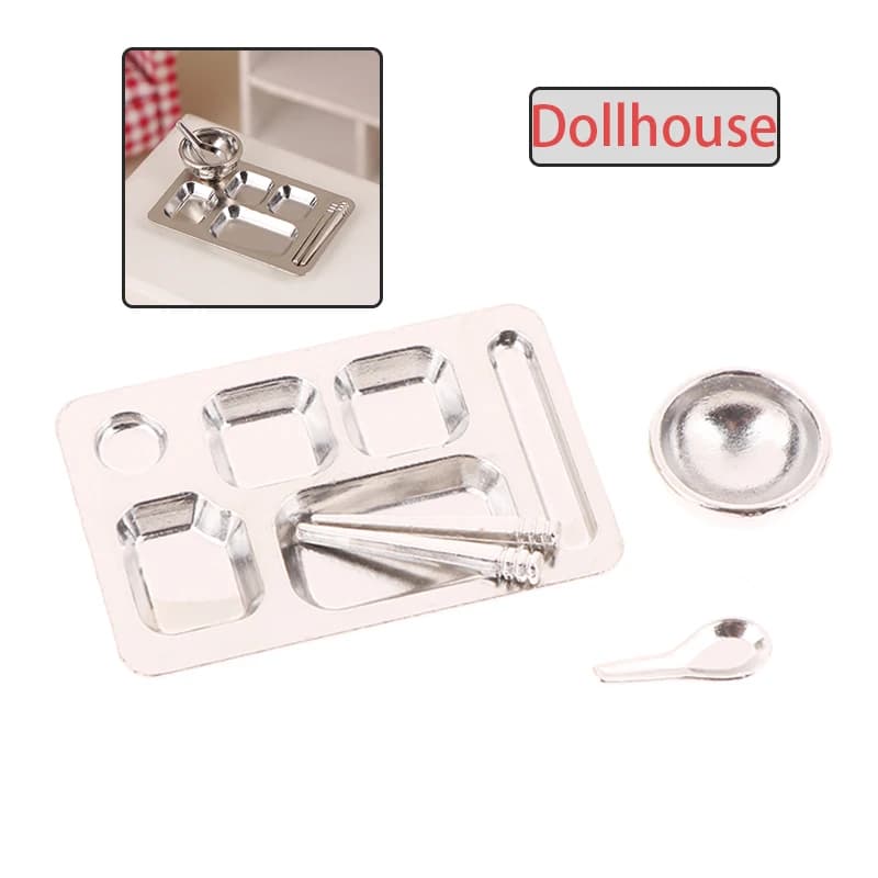 1/12 Piatto piano per casa delle bambole Ciotola Cucchiaio Bacchette Mini casa delle bambole Accessori per la tavola da cucina Decorazione della casa delle bambole