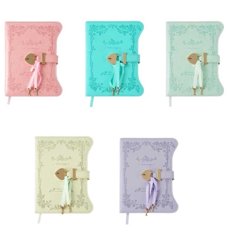 Q6PA Retro Lockable Diary With PU Notebook Journal with 360 Pages Pen Holder Ribbon Bookmarks For Students Women Men