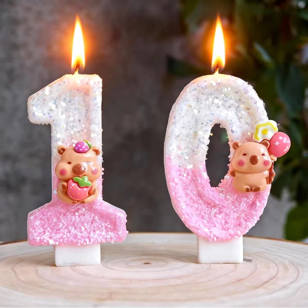 Kawaii Shaped Birthday Cake Decoration with Numbers from 0 to 9, Topper for Kapibala Cake