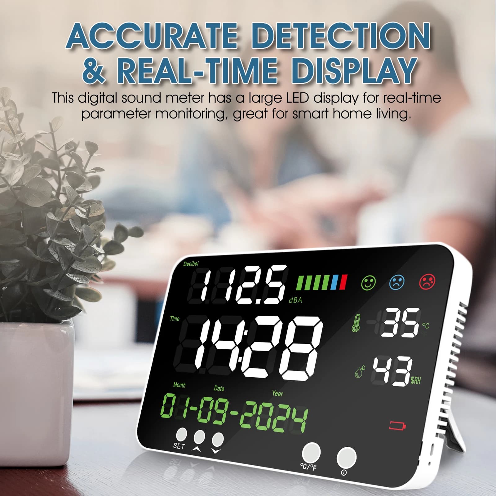 Digital Wall Mounted Monitor for Decibel Rumor Monitoring, Rapid Sample in a Second, Supports Charging Features via Type-C Data Port