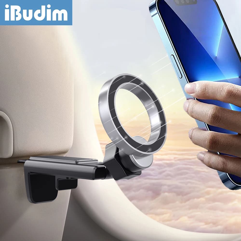 Supporto magnetico per telefono per aereo iBudim da viaggio 360 ° Supporto per cellulare vivavoce regolabile con rotazione per iPhone 16 MagSafe Samsung