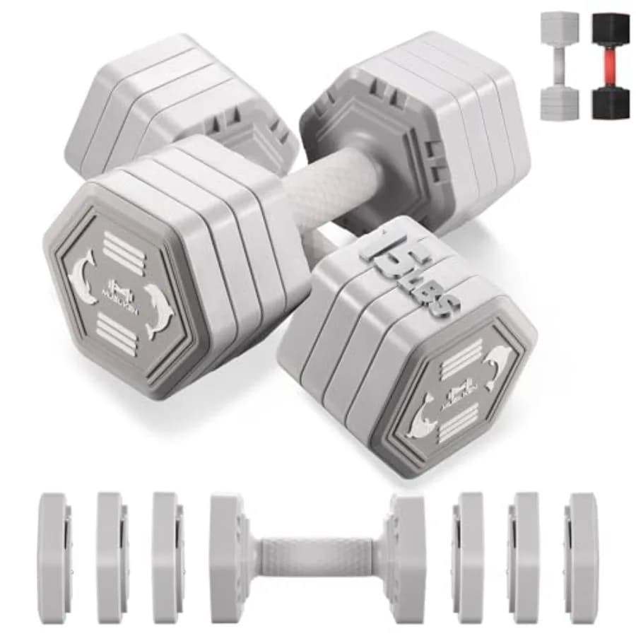 Set di 2 manubri regolabili da 10LB/15LB, pesi esagonali professionali anti-ribaltamento, regolazione rapida 4-in-1 con blocco di sicurezza