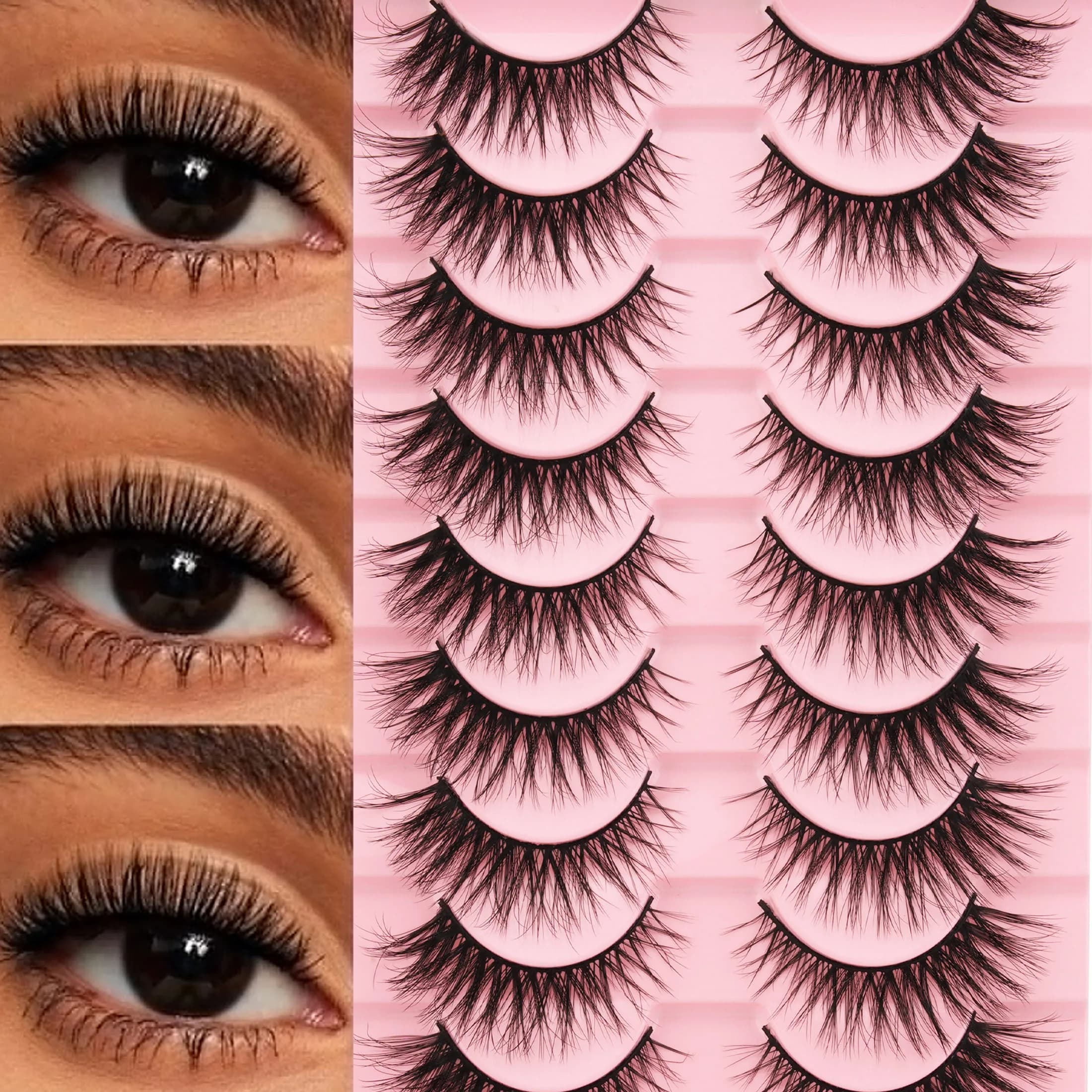 10 pairs of soft 3D fake eyelashes, elongating fake eyelashes for the corner of the eye, thin and soft band, perfect curvature, reusable and suitable for beginners