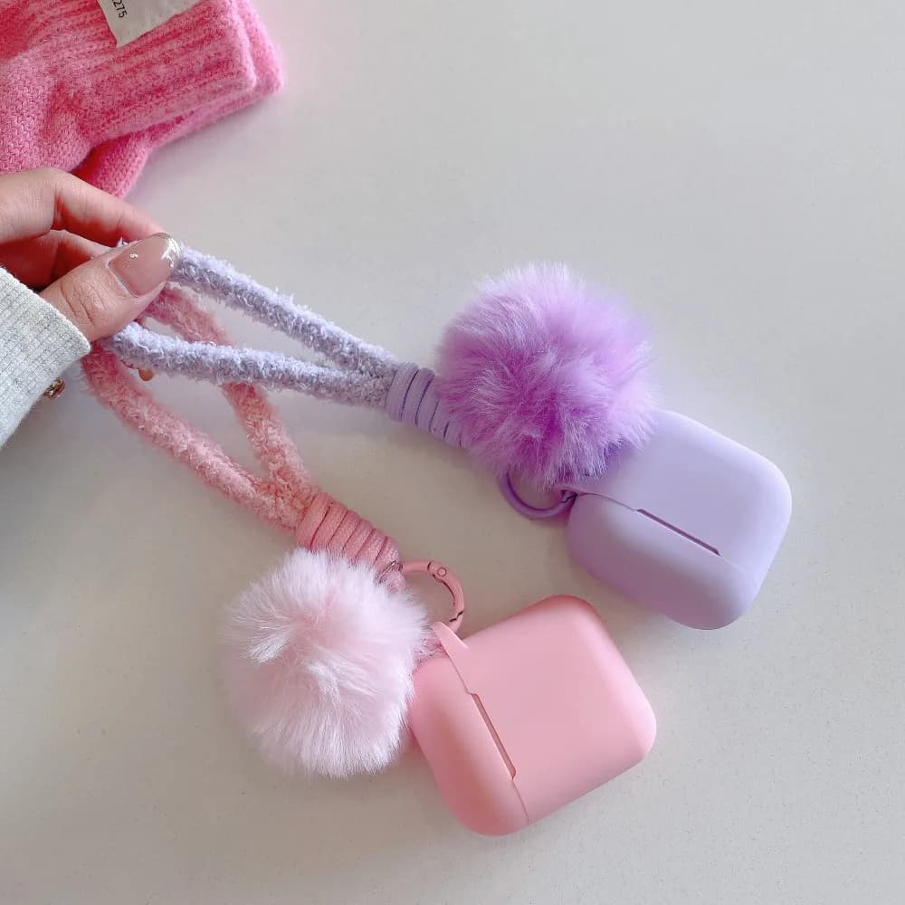 Cute plush pom case for AirPods Pro 3 Pro 2 4 3 2 1 Soft Silicone Protective Case for AirPods Pro2 Girls Cord Case