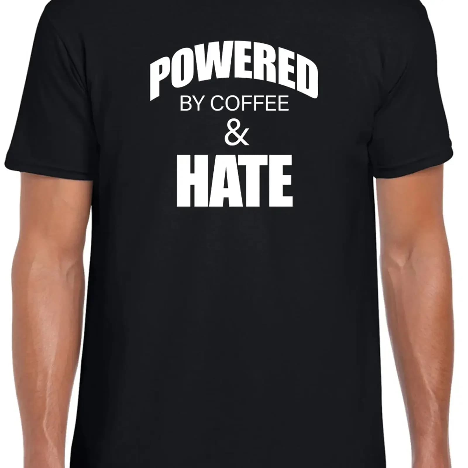 POWERED BY COFFEE AND HATE T-SHIRT UOMO DIVERTENTE STAMPATO DESIGN TOP VINTAGE LAVATO UNISEX MORBIDO VERSATILE