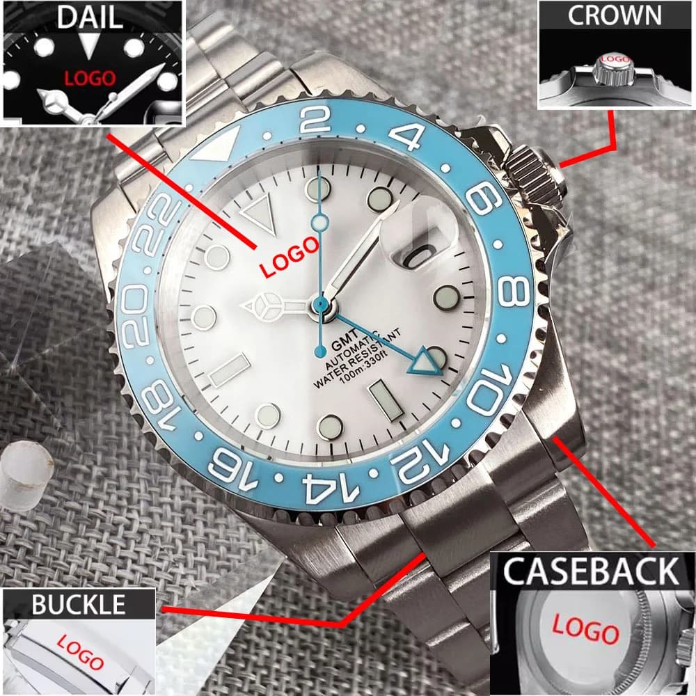 Customized 40mm Blue Ice Dial 200M Men's Waterproof Diving Watch Selfwing NH34 Movement GMT Steel 316L Watch Wrist Wrist Watch Jewelry