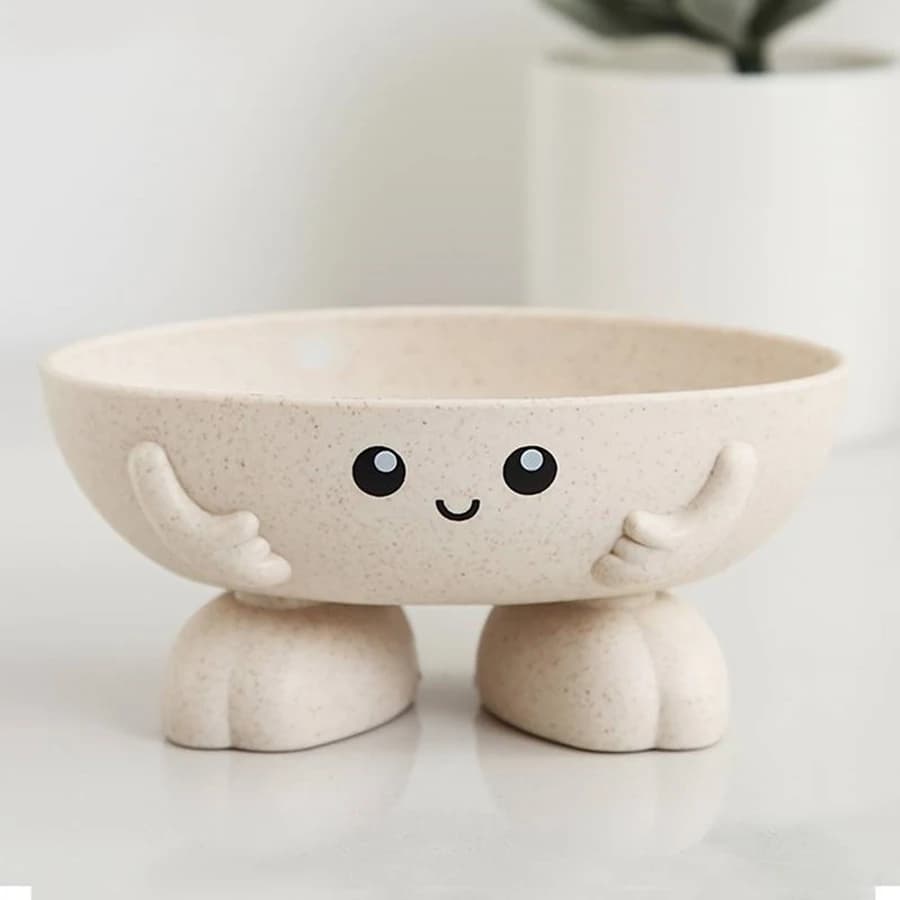 Simpatica bambola con volto sorridente, portasapone, vassoio drenante per bagno, lavello da cucina, spugna, portaoggetti, materiale plastico di alta qualità